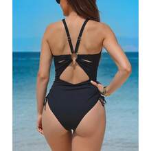 Tummy Control Swimsuit - One Piece Plunge V Neck Bathing Suit For Women; Adjustable Tie Sides, Shaping Swimwear; Comfortable Athletic One-Piece - 多色1448 - 查看 2