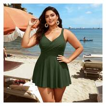 Olive Green Swim Dress For Women Tummy Control - Flared Swimsuit With Built-In Shorts, UPF 50+Protection, Modest Bathing Suit For Swimming, Beach, Pool - Multicolor 768 - View 2
