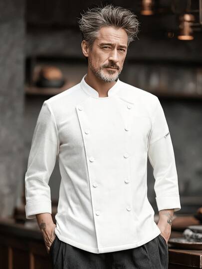 Long Sleeve Chef Uniform, Autumn/Winter, White, Durable, Washable, Pilling-Resistant, Skin-Friendly Fabric, Color-Fast, Suitable For Hotel, Restaurant, Bakery, Cafe, Kitchen, Canteen, Catering Back Kitchen, Unisex Design, Women Long Sleeve Work Uniform, Women Chef Jacket, Men Long Sleeve Work Uniform, Spring/Autumn/Winter Chef Jacket, White Long Sleeve Chef Uniform, Men Chef Jacket