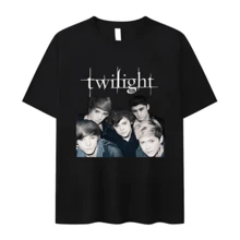 Edward Cullen's 2026 Twilight Movie Illustration Of Fashionable And Pure Love Cotton Short-Sleeved Streetwear - Black - View 1