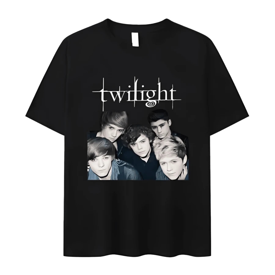 Edward Cullen's 2026 Twilight Movie Illustration Of Fashionable And Pure Love Cotton Short-Sleeved Streetwear - Black - View 1