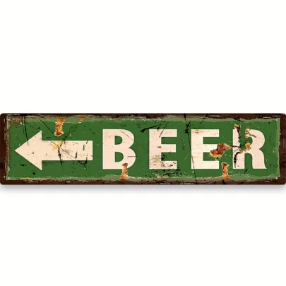 1pc Vintage Beer Sign, Arrow Bar Sign, Rustic Metal Iron Plaque, 10x40cm/4x16 Inches