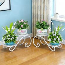 1 Piece 2-Tier Plant Stand, Classical Wrought Iron Irregular Design, Indoor & Outdoor Use, Stable Holder For Potted Plants, Balcony Garden Flower Display Rack - White - View 3