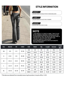 NVFelix 2026新款女士修身低腰喇叭牛仔裤，采用渐变染色细节、刺绣口袋和弹力面料，融合了Y2K街头风和优雅风格，适合春夏休闲穿着，深灰色 - 深灰色 - 查看 7