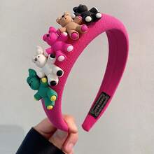 1 件兒童彩色 5 件小熊防滑薄日常頭帶適合戶外活動 - 玫紅色 - 查看 1