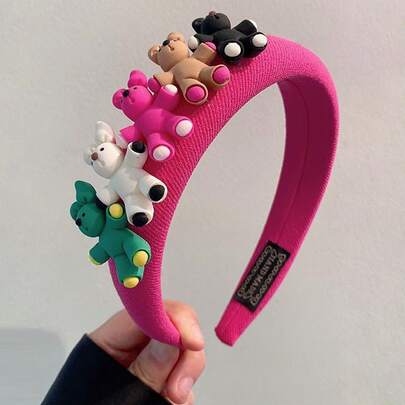 1 件兒童彩色 5 件小熊防滑薄日常頭帶適合戶外活動
