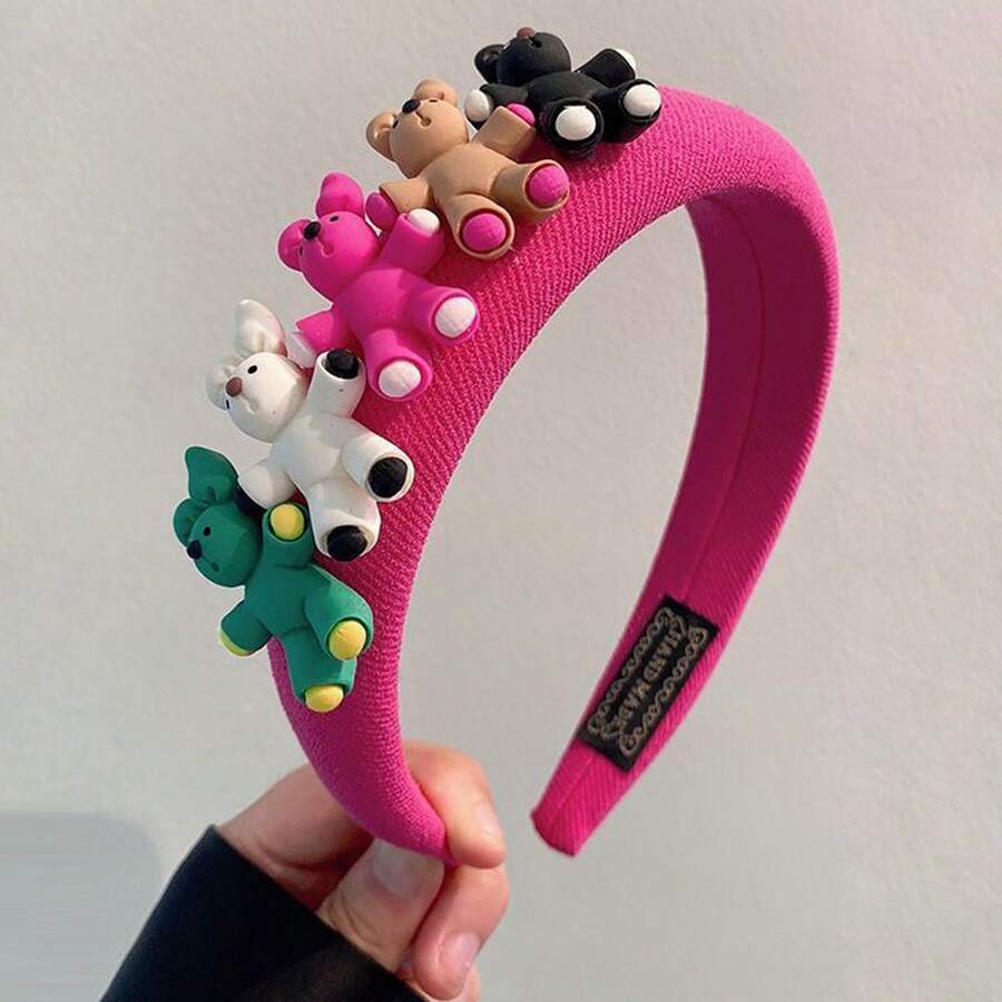 1 件兒童彩色 5 件小熊防滑薄日常頭帶適合戶外活動 - 玫紅色 - 查看 1