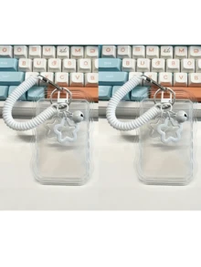 1个可扩展心形卡套钥匙扣，1/2个耐用透明证件卡钱包套装，带可拆卸可擦拭滑动盖、钥匙圈和可拆卸挂绳/吊坠 - 重型透明卡套，带证件窗口和卡槽，耐用透明PVC学生证和门禁卡套，带滑动盖 - 彩色 - 查看 19