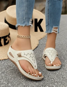 Summer Fashion New Thick - Soled Wedge Women's Sandals, Hollow And Breathable, Comfortable And Versatile For Beach Vacations And Casual Wear, Suitable For Daily Shopping Trips - White - View 5