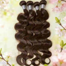 BINF Chocolate Brown Wavy Unprocessed Brazilian Virgin Human Hair Weave, Double Layer, Suitable For Dyeing Or Bleaching, #4 Wavy Human Hair Extensions Suitable For Women's Wedding - S4 - View 2
