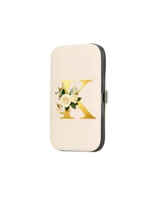 7件套首字母印花旅行美甲套装，金色字母A-Y，大容量美甲护理收纳盒，配有不锈钢工具，超锋利防溅指甲钳套装，经典设计剪甲盒，适用于移动美容、旅行、外出、寄宿学校和居家使用，清洁指甲的最佳选择，美甲师必备，小礼物交换、新年礼物、圣诞礼物 - 彩色 - 查看 13