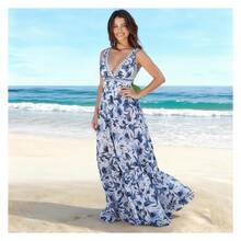 Floral Maxi Dress For Women Beach Resort Summer Casual V Neck Long Flowy Dresses With Pockets BohemianDress - 多色776 - 查看 3