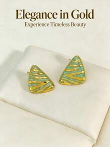 4 Pairs Elegant Style Stainless Steel Triangle Enamel Gold Earrings, Geometric Pattern Vintage Exquisite Office Earrings. Simple Fashion Stainless Steel Earrings Suitable For Women's Daily Wear, Also A Great Gift For Female Friends. (Optional 1/4) - Multicolor - View 8