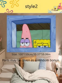 SpongeBob SquarePants 1件海绵宝宝和派大星背景布，生日挂布，卧室宿舍床头墙面装饰，卡通动漫，最佳节日派对氛围装饰，送给朋友的完美派对装饰礼物，家居装饰，理想的房间装饰，新年礼物 - 彩色 - 查看 12