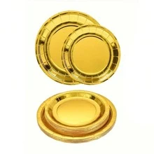 10/20/40/50/60/100pcs 7inch/9inch Disposable Gold Paper Plates, Thick & Durable, 3-Second Cleanup, Reusable For Party, Camping, Home Stocking, Birthday, Graduation, Holiday Events - Gold - View 2