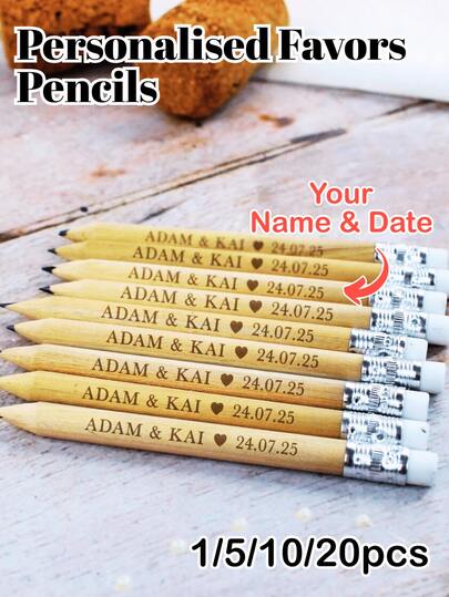 1/5/10pcs, Customized Pencils, Customize Name And Date, Pencils Graphite Pencil Pack Wood Pencils With Eraser, Multi-Functional, Ornamental, Exquisite, Stylish, High-Quality, Colorful, Modern, Custom, Personalized, Unique, Ideal Gifts For Him, Ideal Gifts For Her, For School Drawing Sketching, Suitable For Families, Bridal Baby Shower Office Supplies, For New Year & Valentine's Day Gift, Back To School.