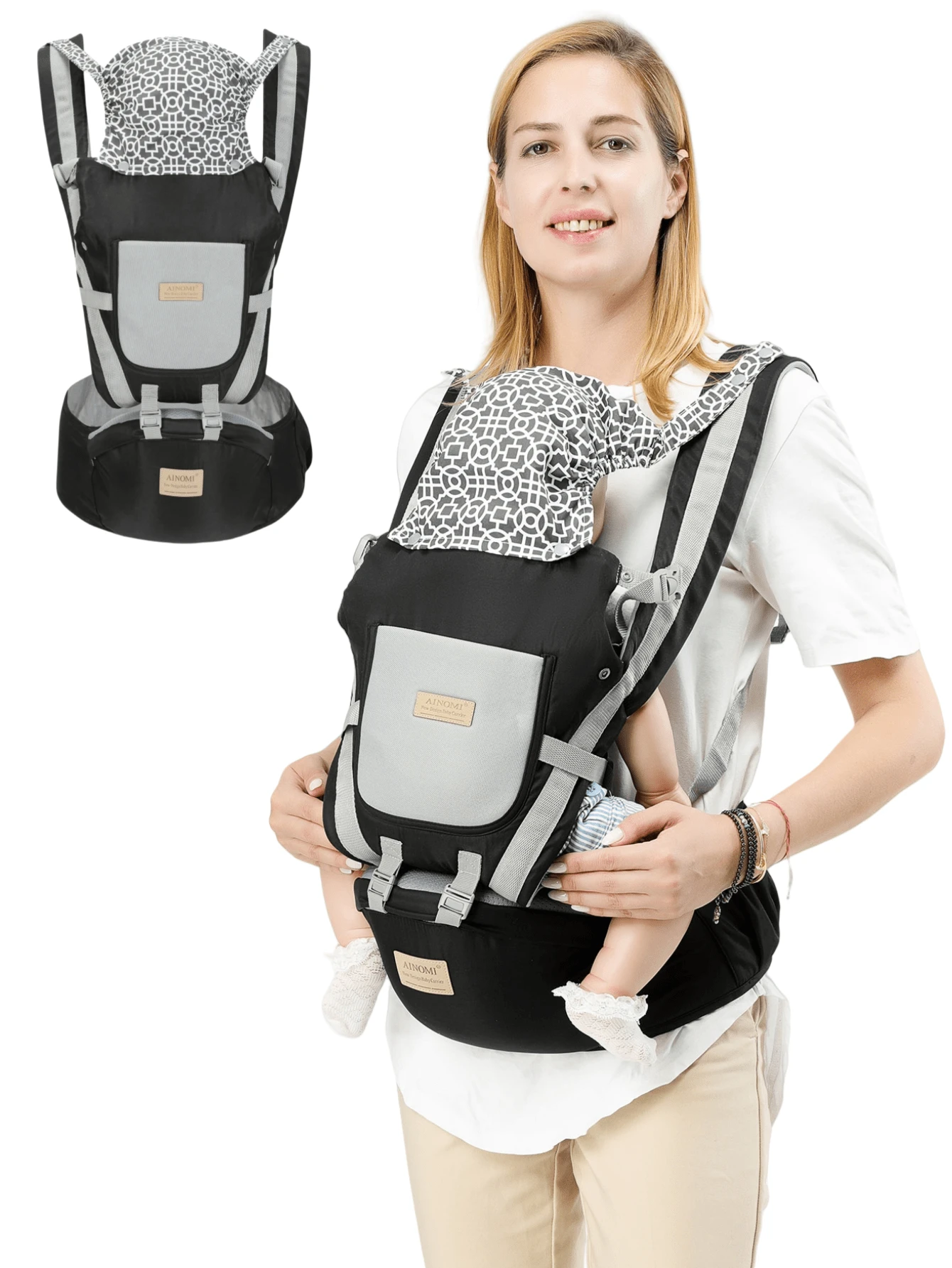 Multifunctional Baby Carrier With Hip Seat, Front Carry, Lightweight And Suitable For All Seasons - Black - View 1