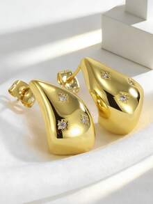 Women's Asymmetrical Arc C-Shaped Earrings, Starburst Zirconia Embedded Design, Minimalist Elegant Style, Suitable For Daily Commute And Workwear, An Ideal Gift For Fashion Enthusiasts - Gold - View 2