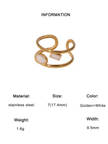 1枚简约经典复古法式优雅个性化高端镀层不锈钢几何开口戒指，适合女士日常、派对和约会佩戴 - 開口戒 - 查看 8