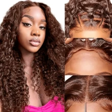 BINF Chocolate Brown Water Wave Bundles Human Hair Spring Flower Sea Check-In Color #4 Wet And Wavy Bundles Unprocessed Virgin Remy Brown Water Wave Bundle Mixed Length 1/3 Bundles Ocean Wave Bundle Early Spring Shopping Look Double Weft Hair Weave 100g - #4 Water Wave Bundles - 查看 9