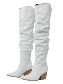 White Cowboy Boots Women Thigh High Boots Women With Low Block Chunky Heel V-Cut Pointed Toe Shoes Western Cowgirl Fashion Country Concert Summer Boots Combat Boots For Women - trắng - Xem 2