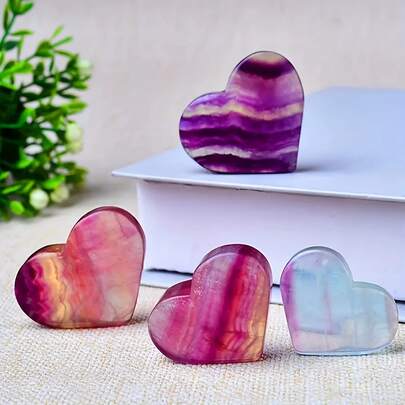 1/2 viên đá tự nhiên hình trái tim cầu vồng Fluorite, đồ trang trí hình trái tim chạm khắc Fluorite màu tự nhiên, đá tự nhiên màu sắc tươi sáng, đá thạch anh tím và thạch anh hồng hình trái tim rực rỡ, đồ trang trí bàn làm việc, đồ trang trí nhà cửa, quà tặng lễ hội sinh nhật.