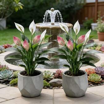2 Packs Tropical Artificial Green Plant Set, White + Pink Artificial Flowers, Outdoor Green Plants, Suitable For Home Living Room Sofa, Courtyard Garden Terrace, Front Door Porch, Wedding Scene, Indoor And Outdoor Decoration, No Maintenance Required