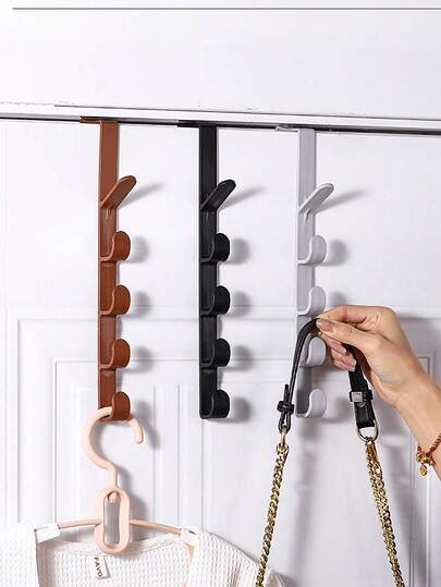 5pcs Bedroom Door Hanger, Clothes Hanging Rack, Over The DoorPlastic Home Storage, Organization Hooks, Purse Holder For Bags Rails