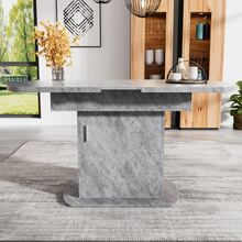 Retractable Oval Dining Table, Length 110/130 Cm * Width 70 Cm * Height 75 Cm, With Storage Function, Can Be Used As A Coffee/Casual Table, Modern And Minimalist Style, Multifunctional Space-Saving Dining Table, Cement Texture + Silver Handle - Grey - View 10