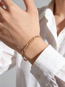 Charm-In 1pc Minimalist Style Unisex Bracelet, Suitable For Daily Wear Or Gatherings - Yellow Gold - View 2