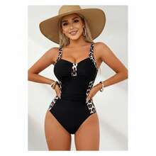 Women's Tummy Control Swimsuit - Black Leopard Print One Piece Swimwear; Modest Bathing Suit; UPF 50+Protection; Comfortable & Flattering Swimsuit For Women - 多色532 - 查看 1