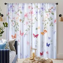 2 tấm rèm in hình bướm và hoa - Chất liệu polyester mờ, dễ lắp đặt, có túi luồn thanh treo rèm, phù hợp trang trí phòng ngủ và phòng khách, thiết kế tạo sự riêng tư và cảm hứng thiên nhiên, rèm cửa phòng khách. - Nhiều màu - Xem 8