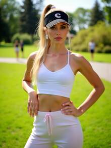 1顶女士个性化A-Z字母透气敞顶遮阳帽，帽檐可调节，轻便透气，男女通用，适合运动、旅行、购物和户外活动，防紫外线 - 黑色 - 查看 2