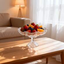 Transparent Crystal Glass Fruit Bowl / Rhombus Cut Design / High-Quality Home Fruit Plate - White - View 1