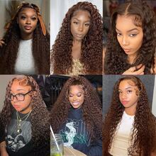 NARNI 30 Inch Chocolate Brown Deep Wave Lace Front Wigs Human Hair 250 Density 13x6 HD Lace Frontal Wigs Glueless Curly Human Hair Wig For Women Pre Plucked With Natural Hairline Wet And Wavy 4# Brown Color Colored Human Hair Wigs - S4 - 查看 5