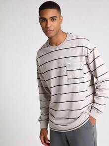 Snug League 2 件男士休闲宽松条纹圆领长袖套头衫和长裤睡衣套装，适合派对、居家、旅行、春季、秋季、冬季、秋季服装 - 淺灰色 - 查看 3