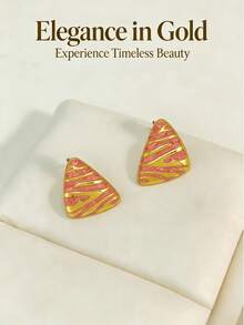 4 Pairs Elegant Style Stainless Steel Triangle Enamel Gold Earrings, Geometric Pattern Vintage Exquisite Office Earrings. Simple Fashion Stainless Steel Earrings Suitable For Women's Daily Wear, Also A Great Gift For Female Friends. (Optional 1/4) - Multicolor - View 13