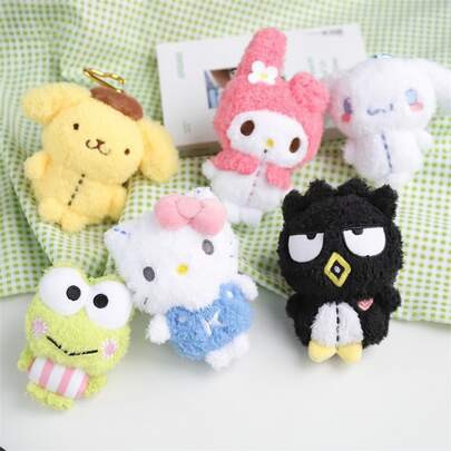 SANRIO 官方三丽鸥角色毛绒钥匙扣，11-15厘米/4.3-5.9英寸，柔软卡通毛绒玩具挂件和钥匙扣，非常适合儿童和粉丝作为可爱的背包装饰，用于玩耍、房间展示和收藏——是完美的节日礼物。