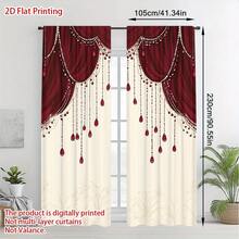 2 tấm rèm màu đỏ đậm, họa tiết cung điện - Tấm trang trí, thiết kế có khe luồn thanh treo để bảo vệ sự riêng tư, phù hợp cho phòng khách, phòng ngủ và phòng học, bản vẽ 2D - Nhiều màu - Xem 8