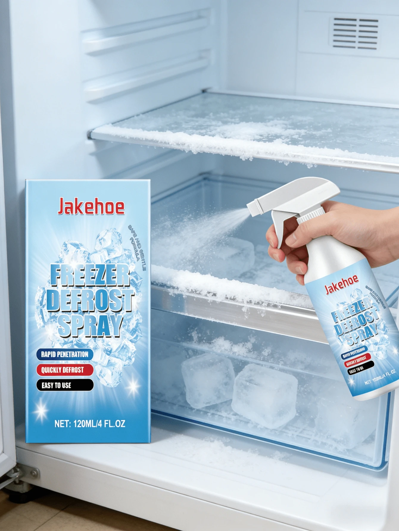 JUE FISH 1瓶120毫升家用冰箱冷冻室除霜喷雾，家用冰箱冷冻室制冰机除霜剂，多用途清洁喷雾，汽车玻璃清洁剂和除冰剂，家居清洁必备品，厨房用品，理想的情人节男友礼物，随机发货（新旧版本不限）