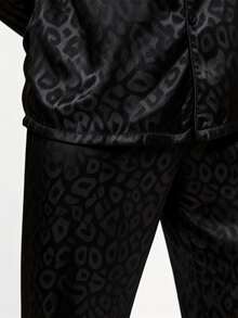 Snug League 两件套男士睡衣秋冬季长袖上衣和裤子丝绸缎豹纹睡衣家居服套装，秋季衣服 - 黑色 - 查看 6