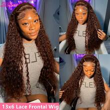 NARNI 30 Inch Chocolate Brown Deep Wave Lace Front Wigs Human Hair 250 Density 13x6 HD Lace Frontal Wigs Glueless Curly Human Hair Wig For Women Pre Plucked With Natural Hairline Wet And Wavy 4# Brown Color Colored Human Hair Wigs - S4 - 查看 4