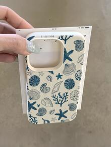 Ocean 1pc White & Blue Seashell Design Minimalist Full Coverage TPU Shockproof Phone Case, Suitable Compatible With Apple 17, 16, 15, 14, 13, 12, 11 Pro Max, Air, And Series - Multicolor - View 1