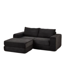 Sofá cama 2 en 1 de pana con dos almohadas, reposabrazos cuadrados clásicos y reposapiés extraíble. Sofá modular con configuración flexible. - Negro - Ver 3