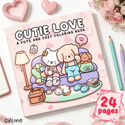 GDTME 1pc "Sweet Admiration" Coloring Book, 24 Thick Paper Pages, Recommended For Beginners, 7.87*7.87inch, Clean & Clear Patterns, Relaxing & Stress-Relieving, Valentine's Day Gift, Adult Coloring Book, Essential Home Accessory.