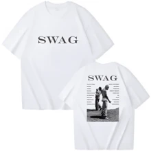 Bieber SWAG 2025 Justin Album T-Shirt Double-Sided Round Neck Short-Sleeved Shirt Fan Gift Season Fun Graphic T-Shirt - 白色 - 查看 1