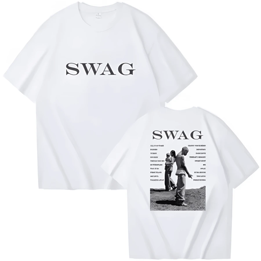 Bieber SWAG 2025 Justin Album T-Shirt Double-Sided Round Neck Short-Sleeved Shirt Fan Gift Season Fun Graphic T-Shirt - 白色 - 查看 1