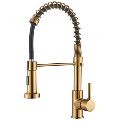 Spring Kitchen Sink Faucet Solid Brass Single Handle Pull Down Sprayer Mixer Tap