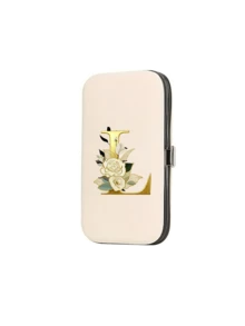 7件套首字母印花旅行美甲套装，金色字母A-Y，大容量美甲护理收纳盒，配有不锈钢工具，超锋利防溅指甲钳套装，经典设计剪甲盒，适用于移动美容、旅行、外出、寄宿学校和居家使用，清洁指甲的最佳选择，美甲师必备，小礼物交换、新年礼物、圣诞礼物 - 彩色 - 查看 12