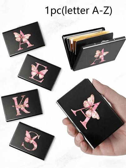 6-Grid Card Bag, Butterfly Gold Pink Initial Letter A-Z Card Bag, Men'S Card Bag, RFID Module, Aluminum Alloy Ultra-Thin Wallet, Coin Purse, ID Card Bank Credit Card Clip, Minimalist Ultra-Thin Aluminum Alloy Metal Wallet, Meets Daily Storage Needs, Convenient To Carry, Suitable For Work, Shopping, Gatherings, Gifting To Family, Friends, Couples, Birthday Gifts, Souvenirs And Other Occasions.